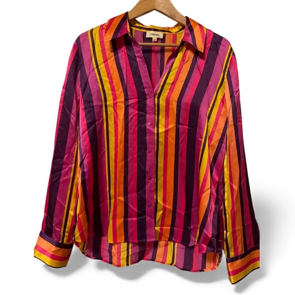 Hailie Stripe Silk Blouse by L'AGENCE Size M French California Multicolor - Picture 4 of 4